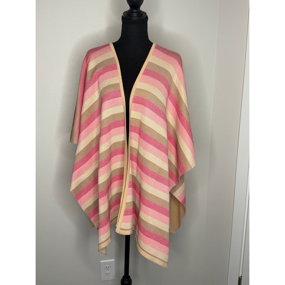 Foxcroft NYC Women's Striped Knit Poncho Wrap Pink Tan Cotton Blend One Size NWT